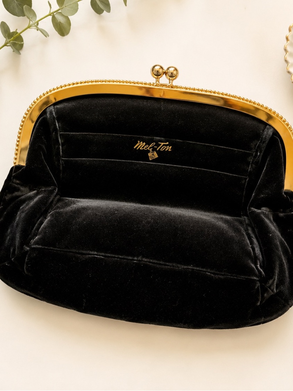 Vintage Mel-Ton Black Velvet Evening Clutch Purse